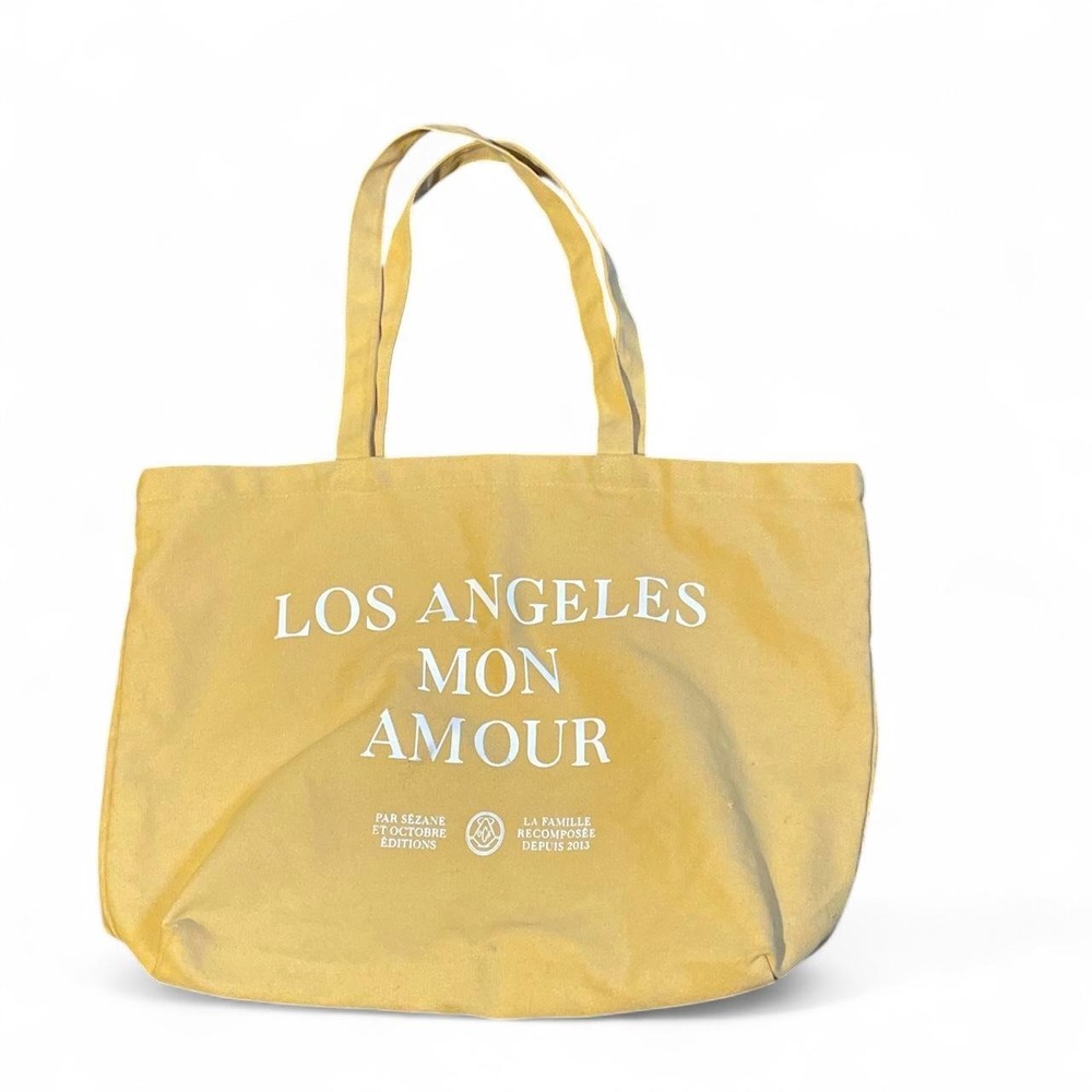 Lightly Used Sezane Yellow canvas tote bag with white "Los Angeles Mon Amour"